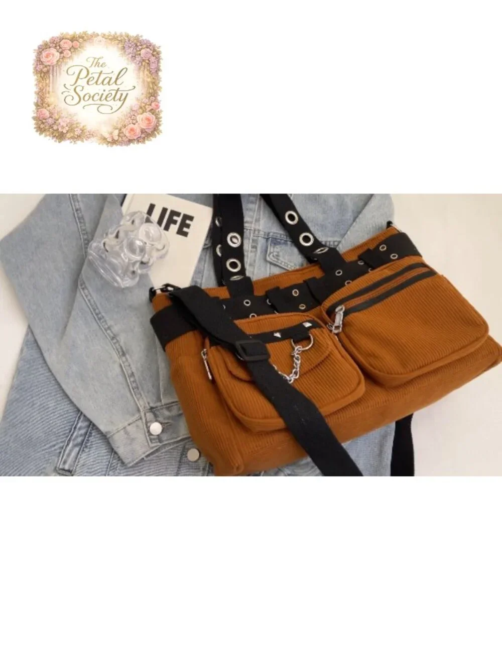 Corduroy Tote Bag with Zipper, Shoulder & Crossbody, Roomy College Work Travel